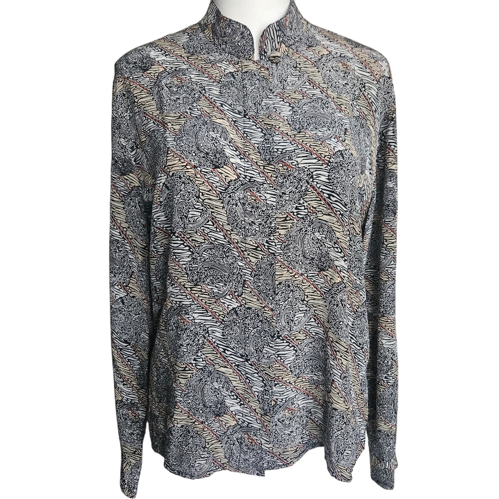 Vintage Tess‎ Long Sleeved Silk Abstract  Secretary Blouse Size 8